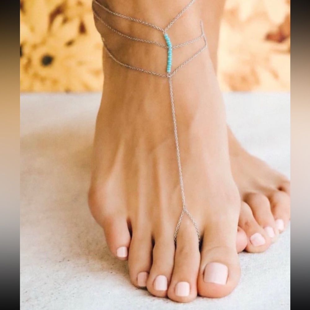 PURA VIDA Toe wrap & Anklet in one WAILEA Silver & Turquoise NEW! Last one!RARE
